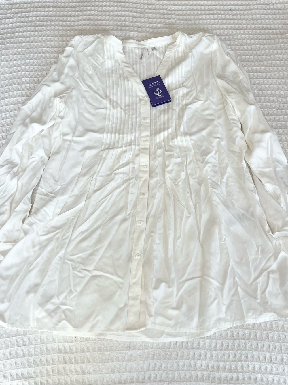 Seraphine White Pintuck Button-down tunic top size 8